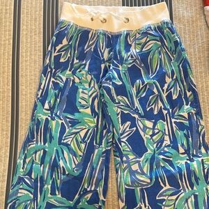 Lilly Pulitzer Beach Pant small blue green white linen wide leg palazzo pant